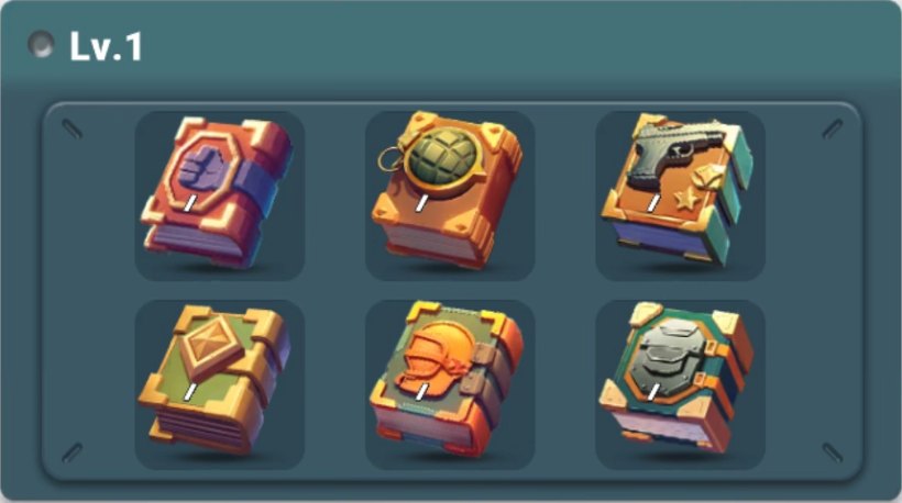 The six Tome designs at Lv.1